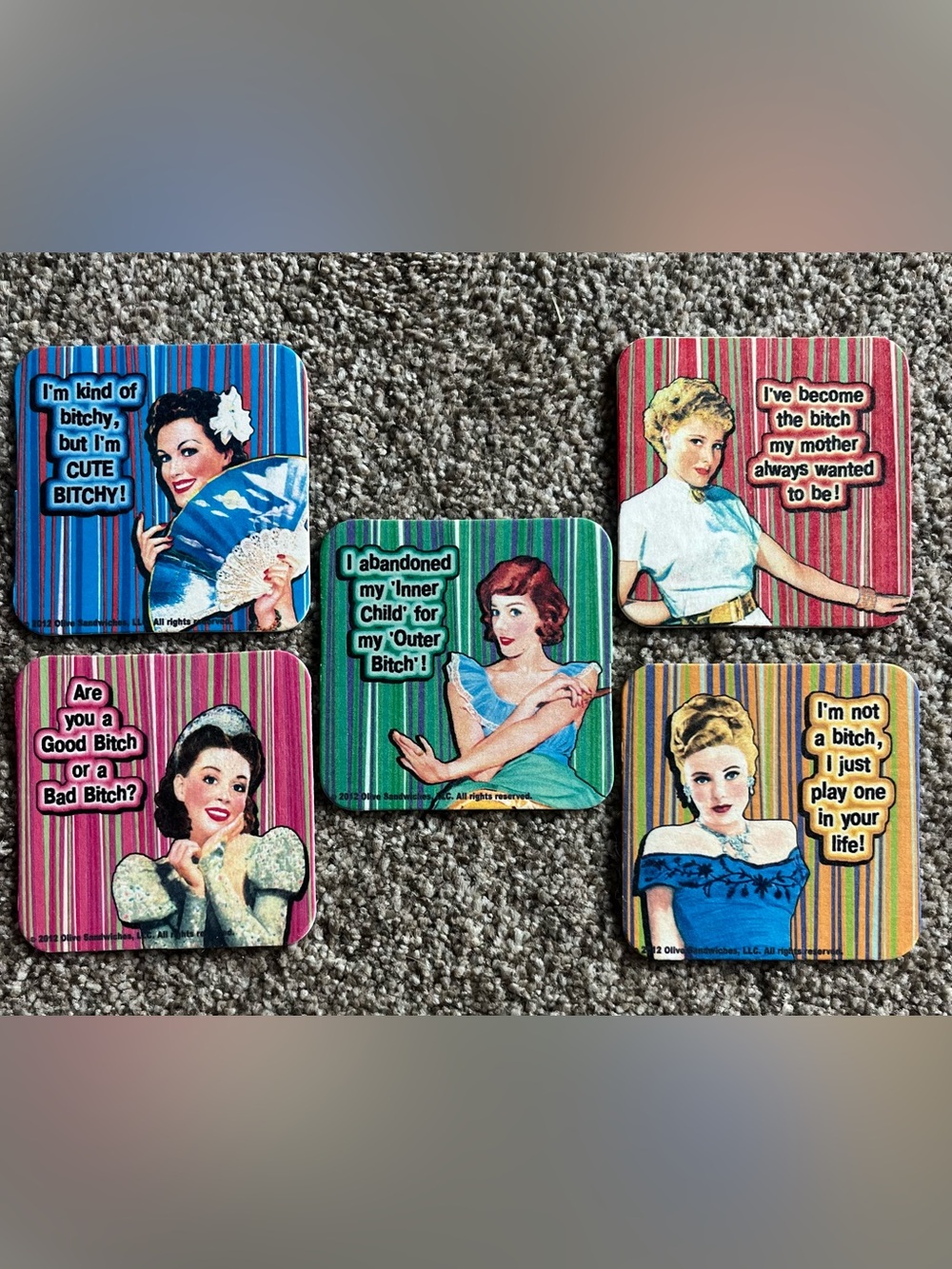 Retro Coasters with fun sayings! Perfect for a bachelorette party or parties!